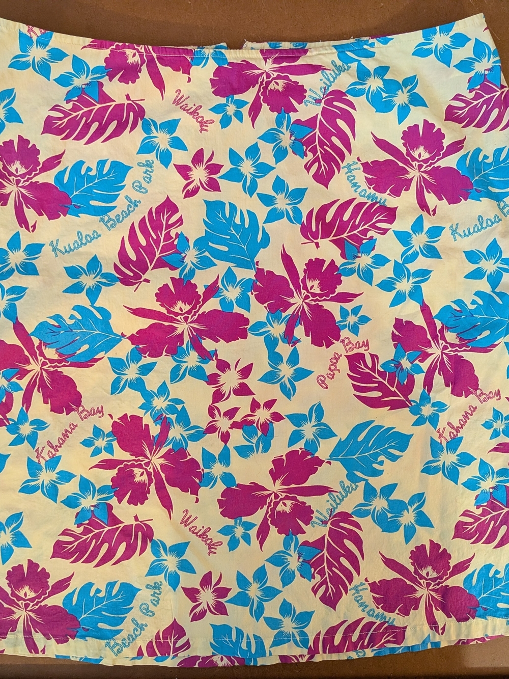 Vintage 90s Tropical Floral Hawaii Print A-Line Mini Skirt Yellow Purple Blue 8